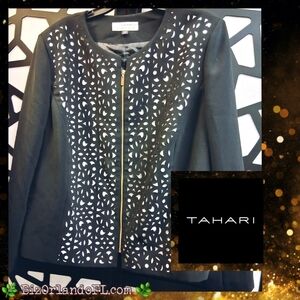 BOUTIQUE: Tahari Black & White Laser Cut Gold Zippered & Lined Jacket 20W *RARE*